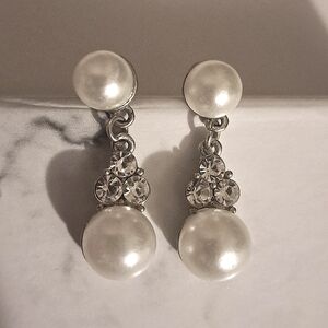 Diamond Pearl Drop Earrings